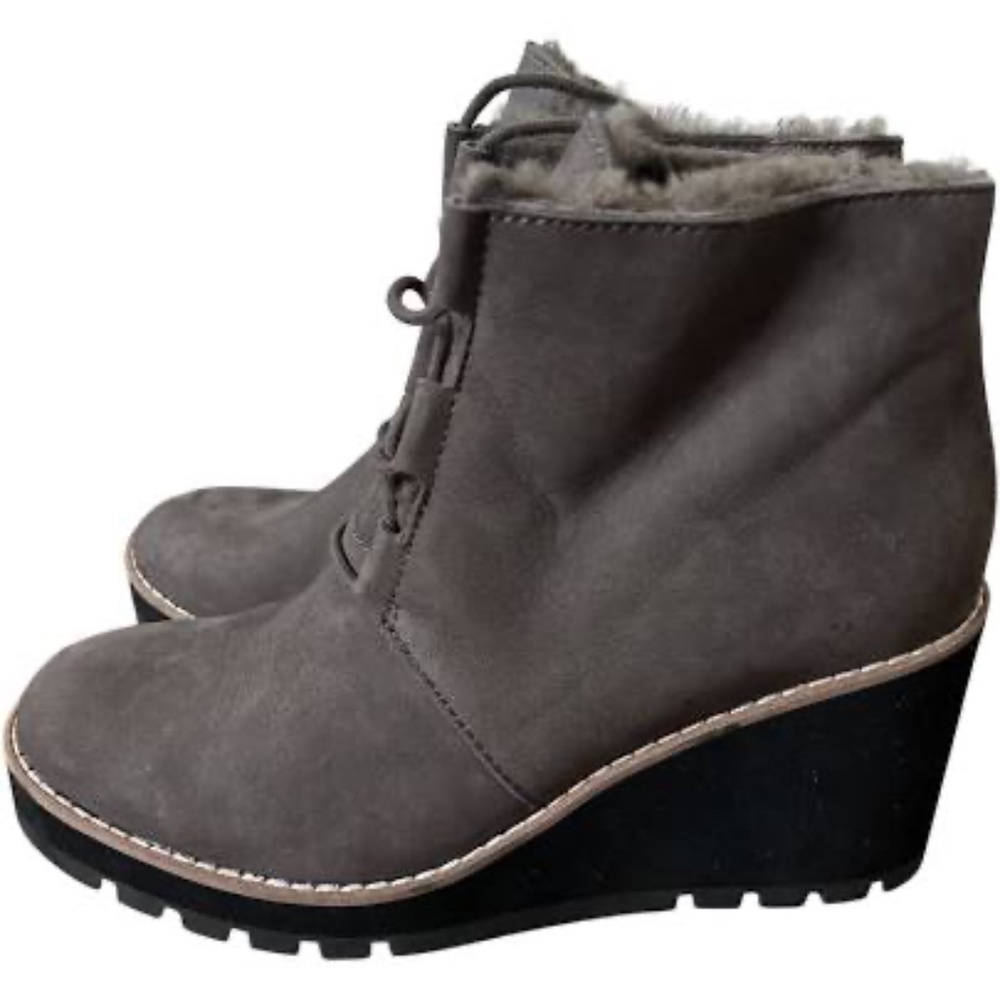 EILEEN FISHER Alpine Grey Suede Ankle Boots Size 7.5